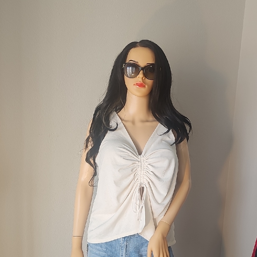 Express Ivory Sleeveless Ruched Top